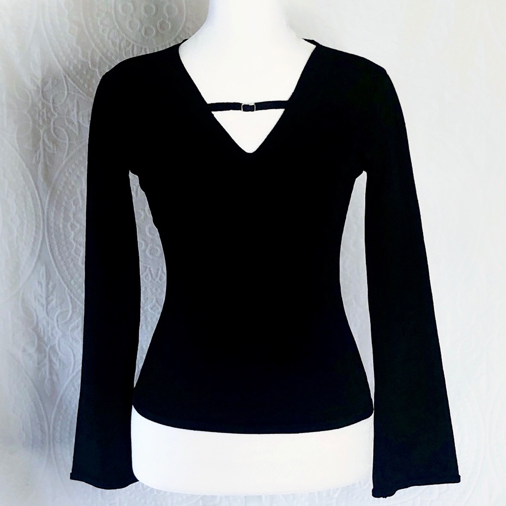 Vintage Caryn Vallone Black Long Sleeve V-Neck Top